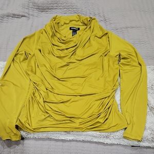 Express Mustard Draped Long Sleeve Top